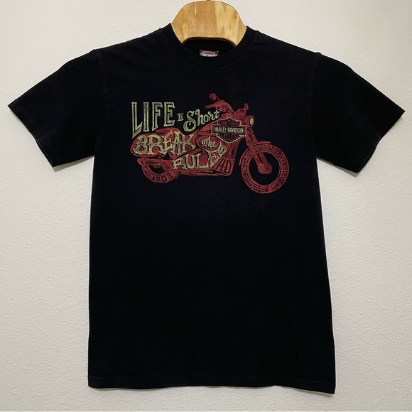 Harley Davidson Life is Short Break The Rules Black T-Shirt Medium Northwest H-D - Picture 2 of 6